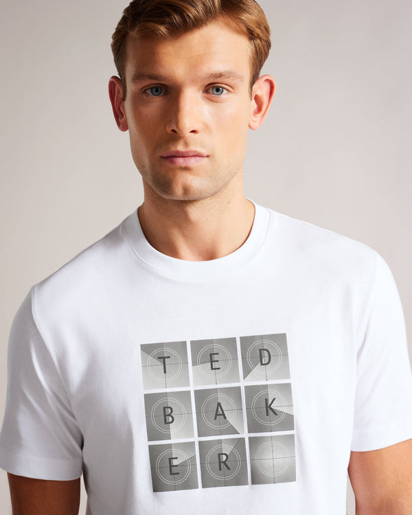 FAROW-Tops-Our FAROW T-shirt is crafted from 100% cotton and has a regular fit for chilled weekends and lounging around. It features a short-sleeved design with branded film countdown graphic at the front. Adding to basket in 3, 2, 1...The fabric of this product is made of 100% organic cotton. Organic cotton has a proven lower environmental impact than conventional cotton, as it reduces water usage, greenhouse gas emissions, and eliminates the use of harmful chemicals in the farming process. T-shirt 100% co